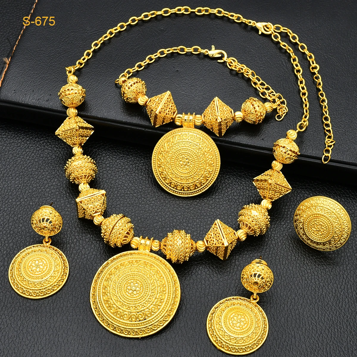 ANIID Africa Luxury Round Ball Jewelry Sets For Lady Bridal Party 24k Gold Color Necklace Set Indian Nigerian Wedding Gifts New