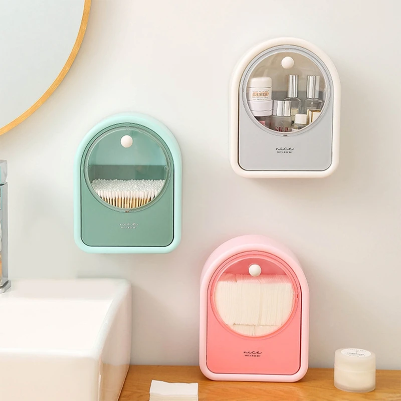 Kotak penyimpanan ABWR, wadah kapas kosmetik perekat terpasang di dinding, Organizer pemasangan pada dinding, kotak penyimpanan bebas lubang