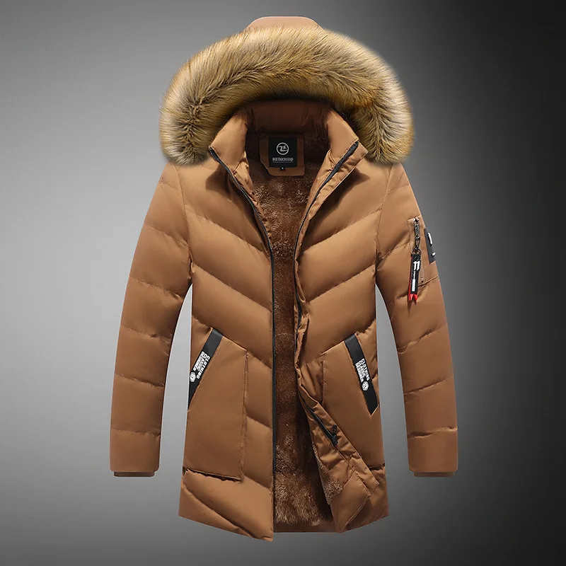 Men\'s Winter Warm Thick Jacket Hooded Fleece Parkas Male Casual Windproof Fur Collar Coats Male Cotton-Padded Parka Overcoat