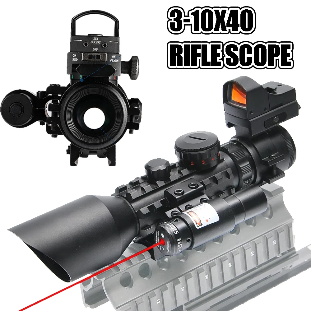 

3-10X40 Tactical Rifle Scope Red Laser & Holographic Red Dot Sight Combo Airsoft Gun Weapon Sight Hunting Wide-field Riflescope