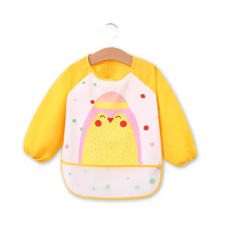 Bibs Baby Long Sleeve Self Feeding Bib Cute Cartoon Baby Burp Cloth Waterproof Infant Eating Drawing Apron 0-3Years