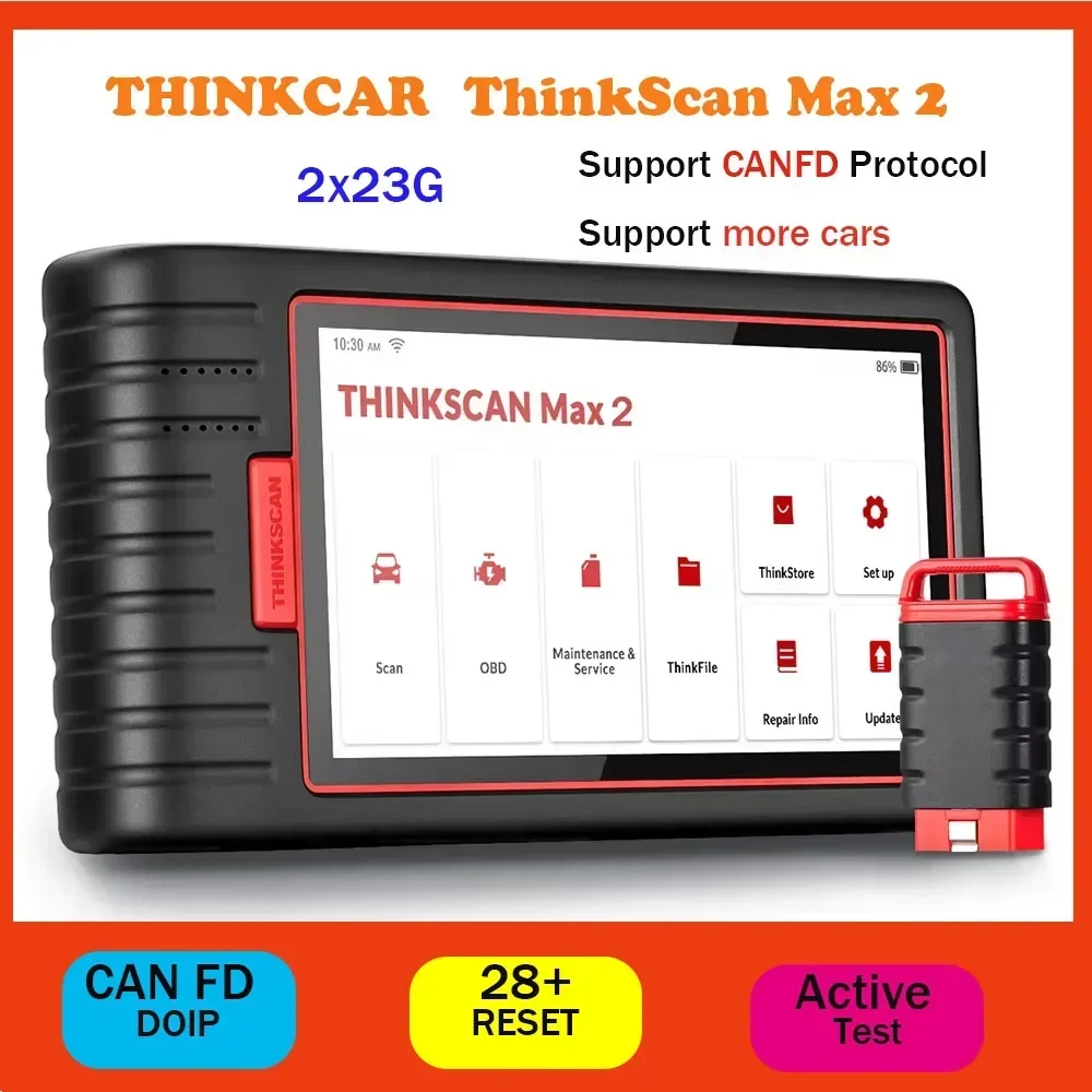 

New THINKCAR ThinkScan Max 2 Diagnostic Tools OBD Full System Function CANFD 28 Reset Universal Car Key Programming OBD2 Scanner