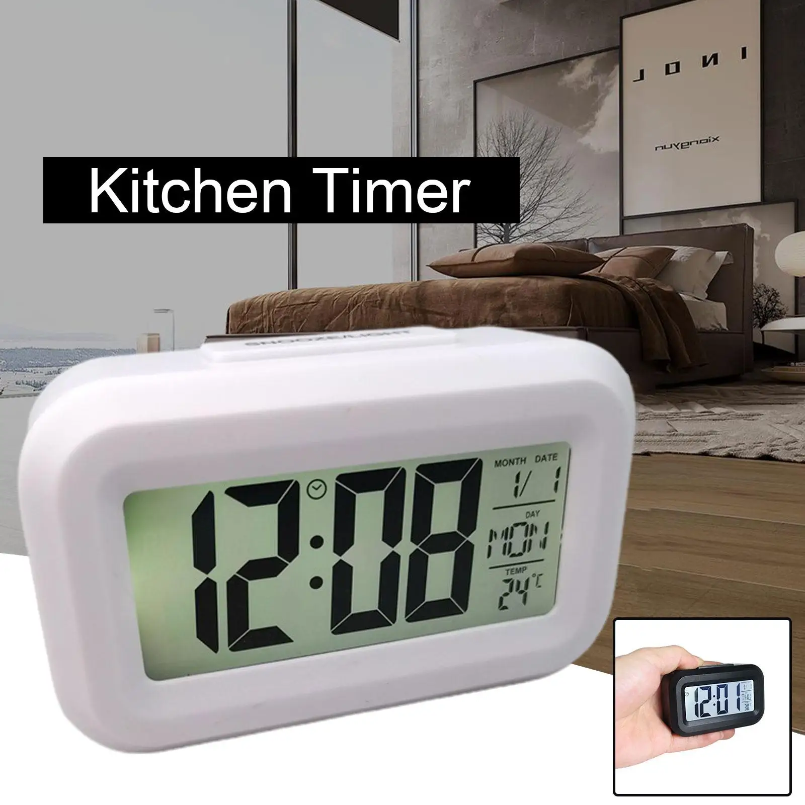 Digital Display Alarm Clock Battery Powered Snooze Night Light With Backlight Lcd Screen For Kitchen Bedroom Bedside Orname B4u9