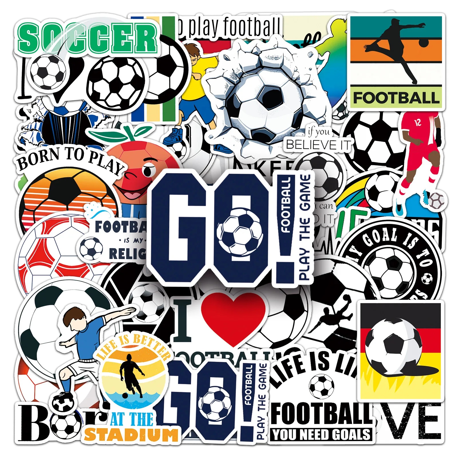 

50PCS Football Sports Stickers English Slogans Can Decorate Helmets Guitar Water Cup Headphones Waterproof Stickers Kids Toy