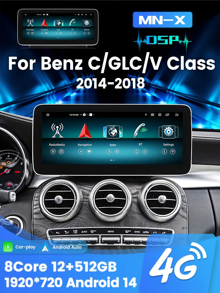MEKEDE EU-Lager 10,25" Android Autoradio für Mercedes Benz C W205 GLC X253 V-Klasse 2014-2018 NTG 5.0 Autoradio Multimedia GPS-Navigation 8-Kern 6GB+128GB 4G LTE Kabelloses CarPlay Android Auto