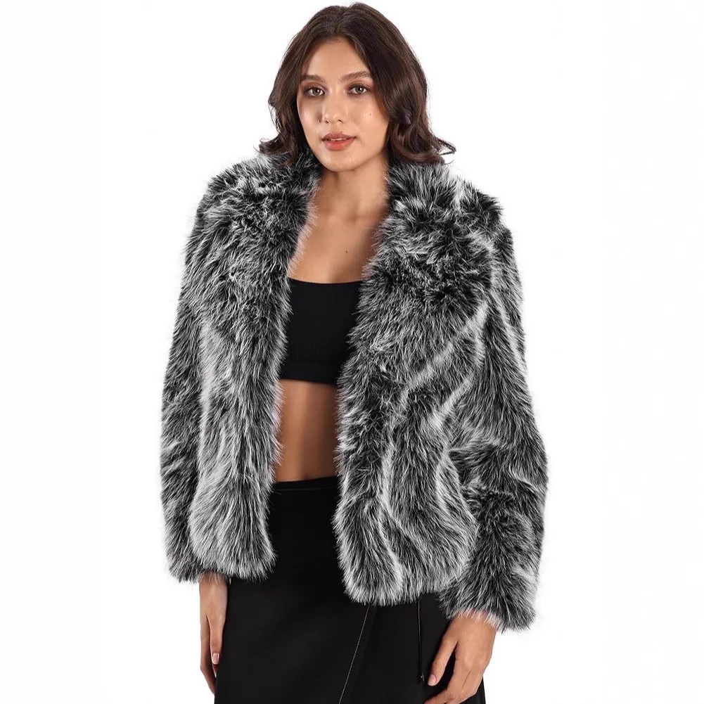 

Fur Coat Solid Women Cardigan Faux Fur Long Sleeve Outerwear Turn Down Collar 2025 Winter Windbreaker High Street Pockets