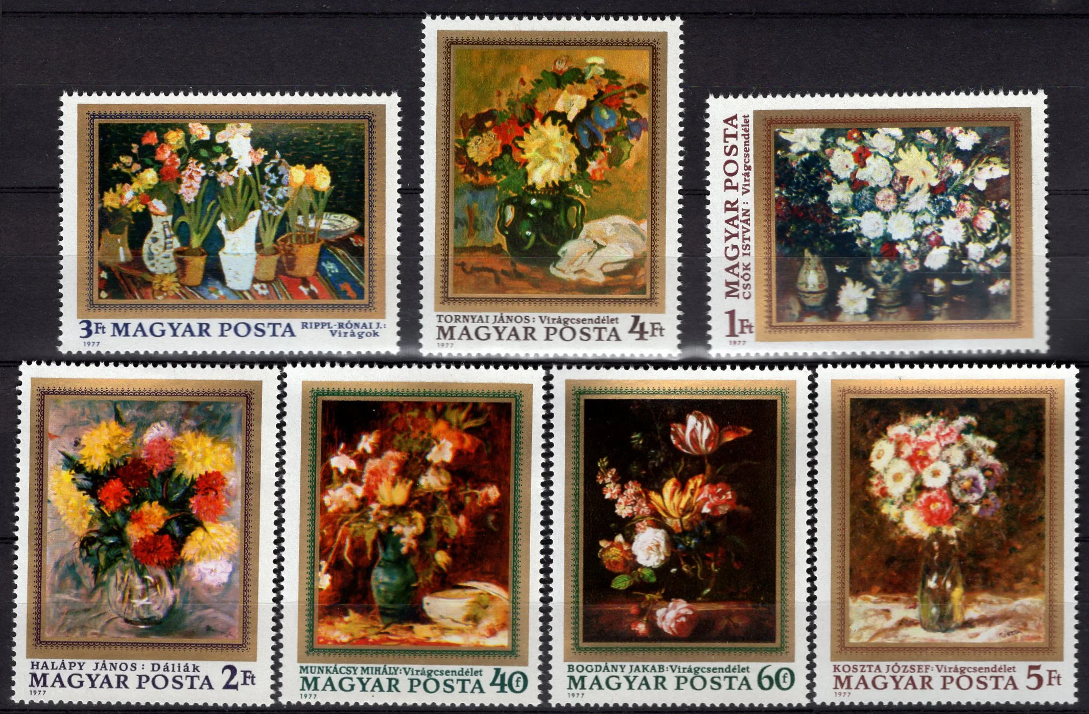 7Pcs/Set New Hungary Post Stamp 1977 Painting Flowers Stamps MNH