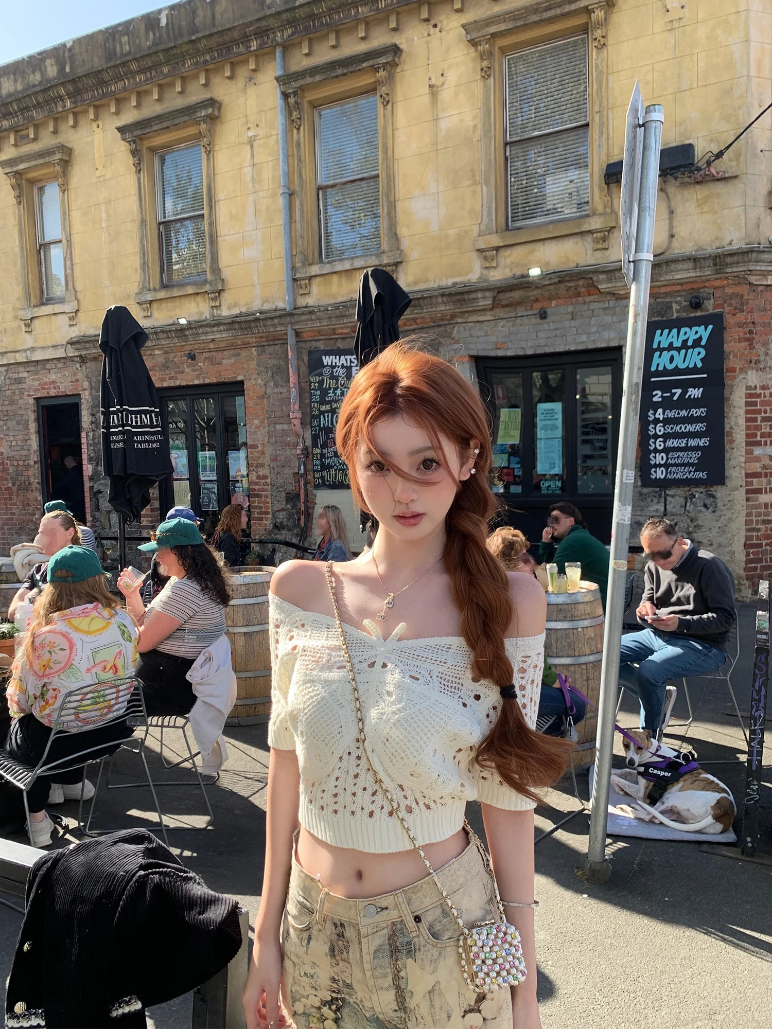 

Свитер Lanlan's Wardrobe для девочек, фактурный вязаный, с ажурным узором и цветочным декором, повседневный, из полиэфирного волокна