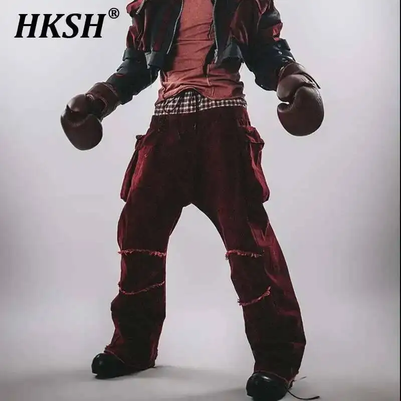

HKSH осень-зима новые мужские повседневные брюки-боксеры с двойной талией в стиле панк Ankela, с волосатой подковой, повседневные брюки-карго HK3352