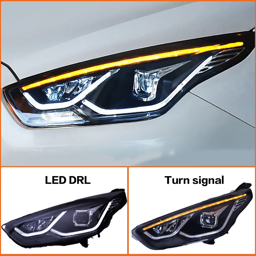 Headlights for Ford Escort 2015-2019 LED DRL Head Lamp Foco LED DRL Turn Signal Far And Near Integrated Bifocal Lens Accessory