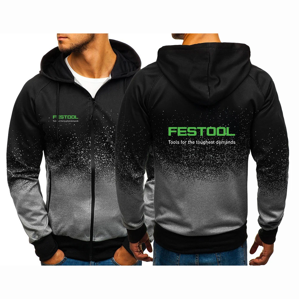 

Festool Tools 2024 New Spring and Autumn Men Casual Hip Hop Harajuku Fashion Printing Zipper Gradient Color Jacket Coats
