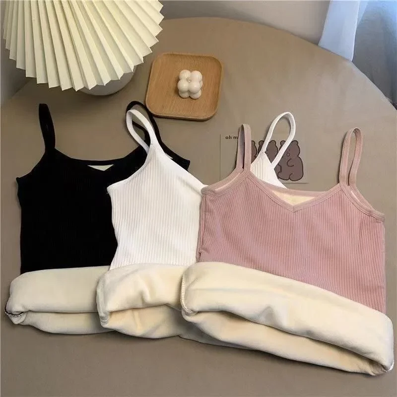 Women's thermal camisole with fleece lining, thickened, slim-fit, comfortable and warm inner layer