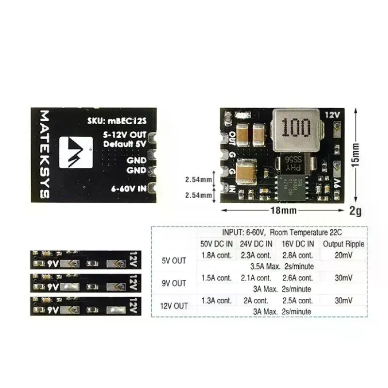 Matek System Micro BEC Voltage Reduction Module With 6 To 60V Input 5V 9V 12V Output Perfect For RC Drones DIY Projects