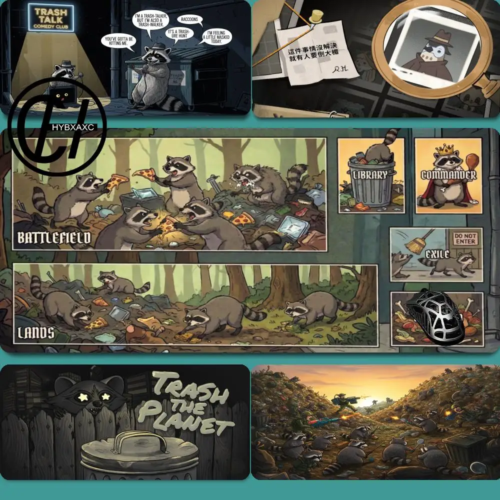 

HD Trash Panda Racoon Playmat Magic Party Game Mat Durable Rubber for TCG Games Mouse Pad Offices Desk Mats Friendly Design XAXC