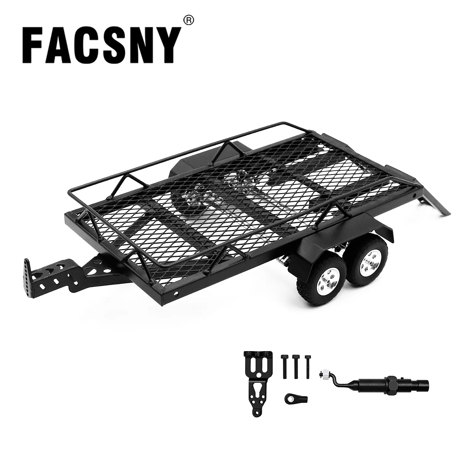 Metal Dual Track Flatbed Rescue Trailer With Hidden Ramps Hitch For 1/18 1/24 RC Crawler TRX4M SCX24 FMS FCX24 AX24 Upgrade Part