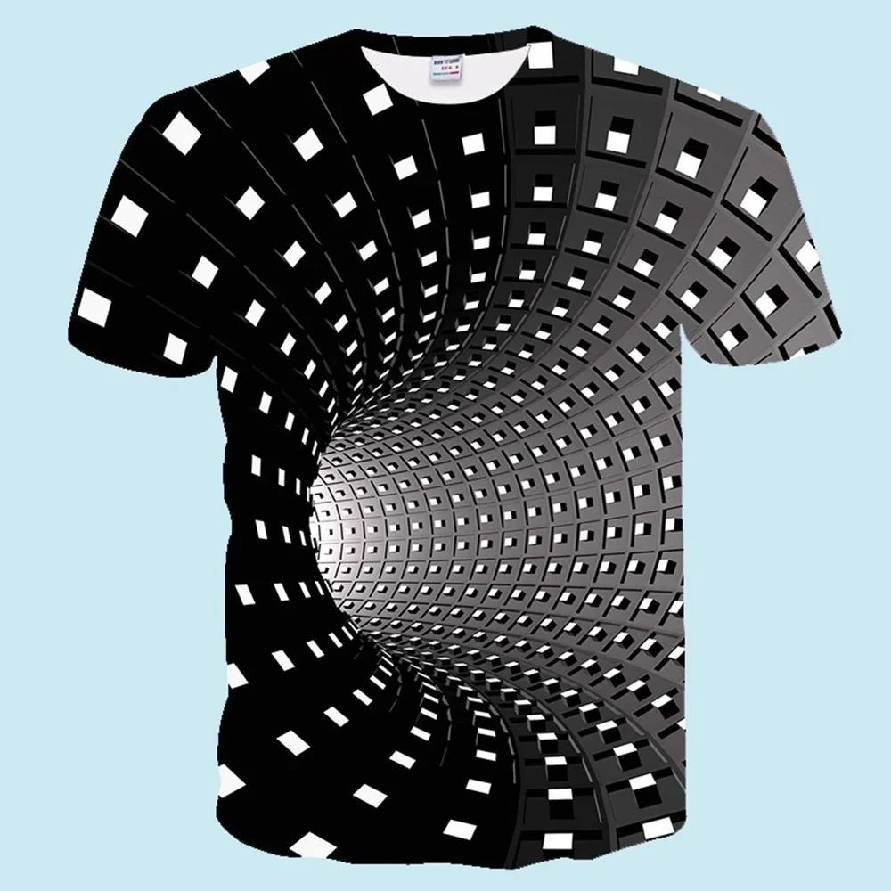 men's fashion trend vortex short sleeved Summer T-shirt casual 3D printed pattern T-shirt short sleeved top
