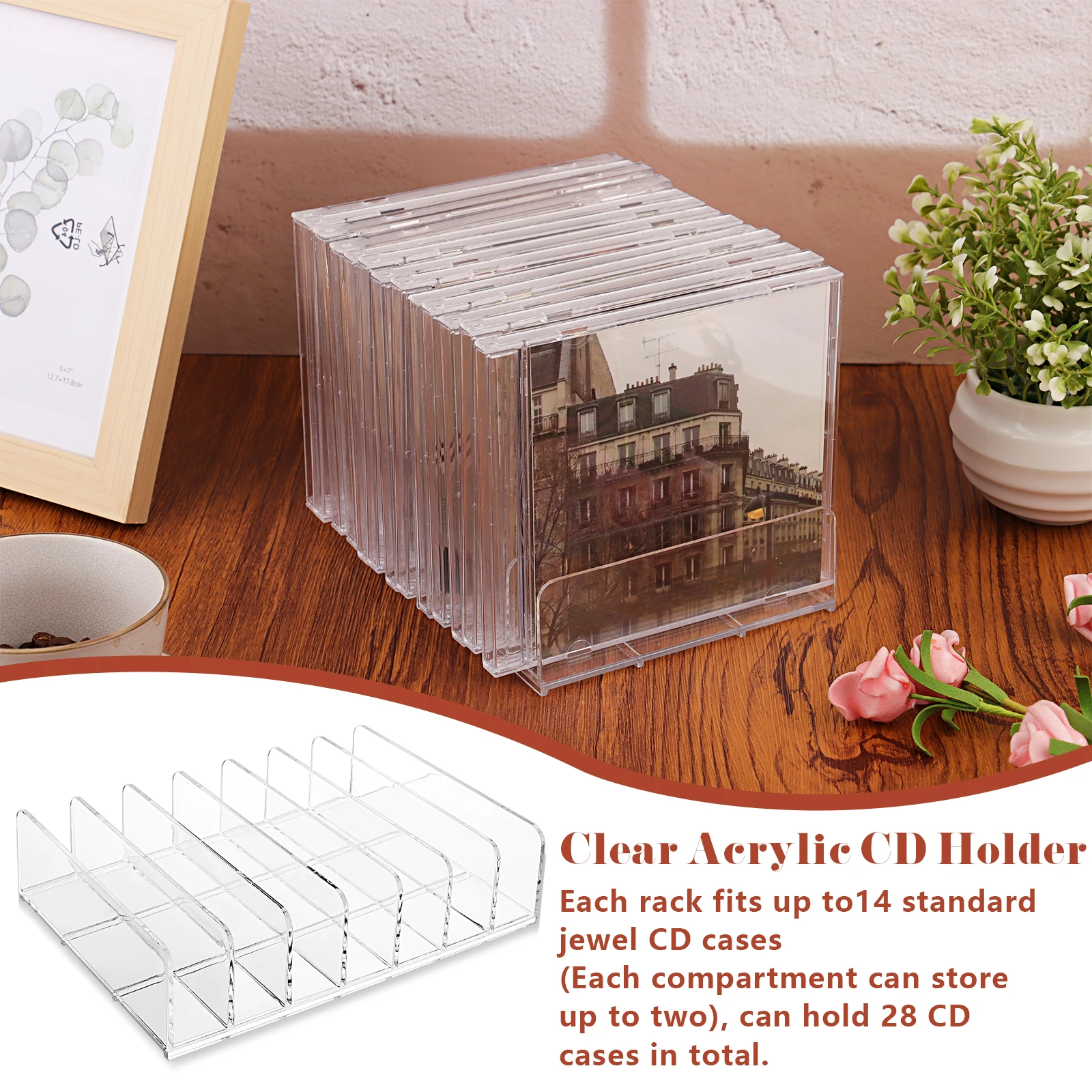 2개 투명 아크릴 CD 홀더 DVD 디스플레이 랙 7 슬롯 바이닐 레코드 스탠드 오거나이저 미디어 선반 아크릴 CD 보관함 트레이