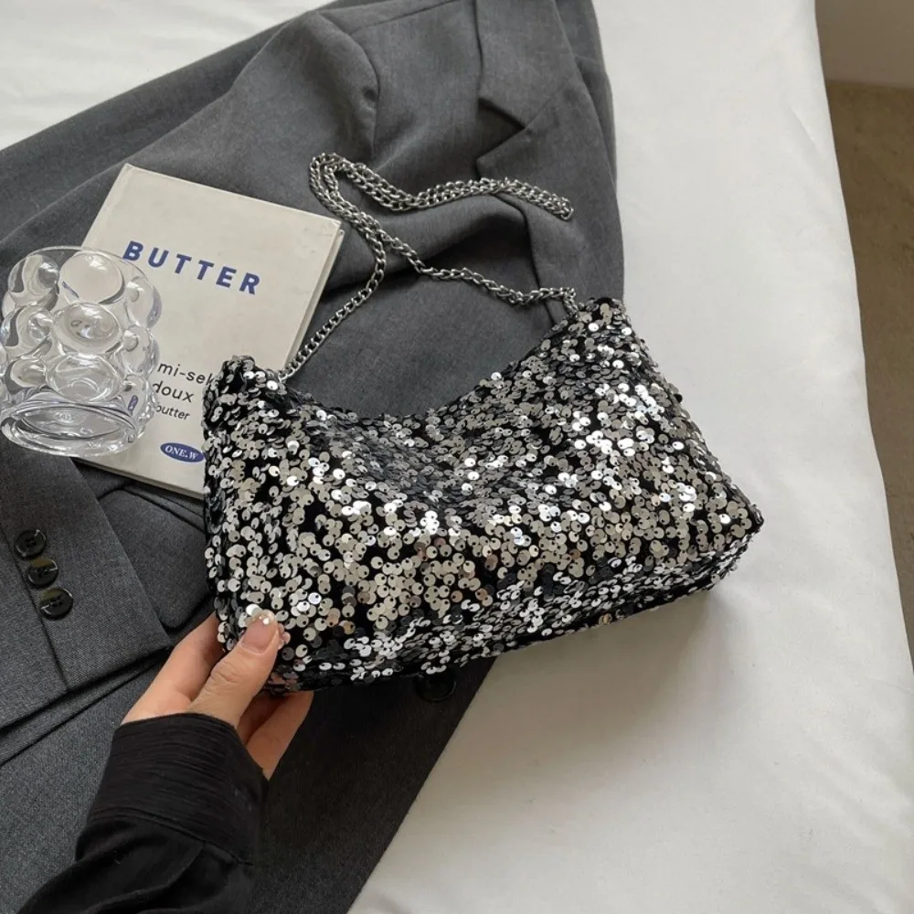 Fashion Handbags Bling Shoulder Bag Sequins Glitter Chain Strap Tote Bag Korean Style Evening Banquet Bag Women