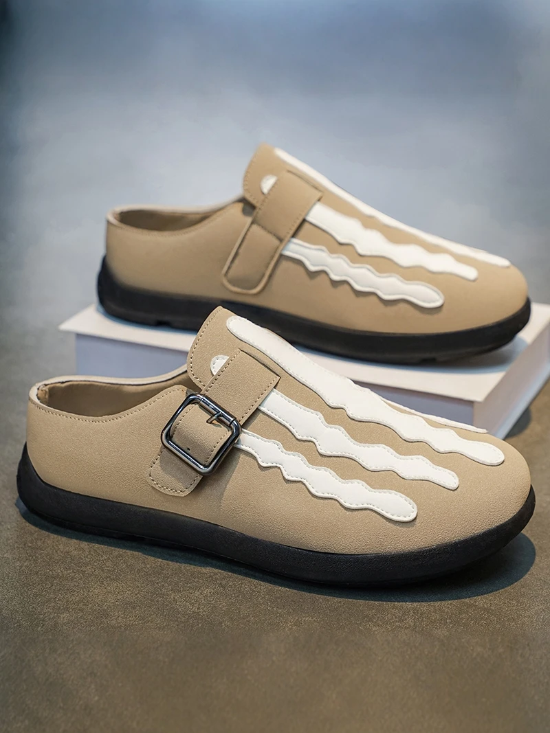 

Men's Summer Outdoor Wear Anti-Slip Casual Driving Slip-On Shoes Head Cover Half Slippers Breathable Comfortable