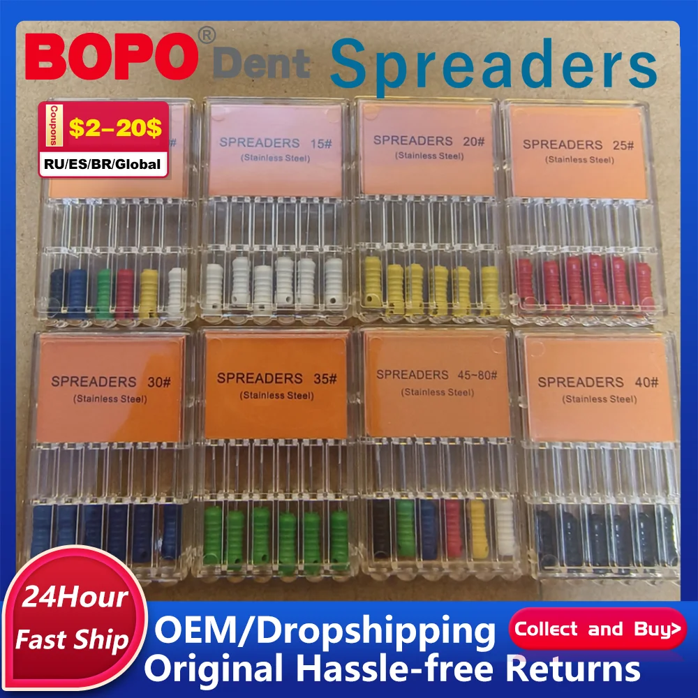

6Pcs/Box Dental Finger Spreaders File Hand Use Stainless Steel Root Cannal Endo Files 21mm/25mm Endodontic Dentist Drill Plugger
