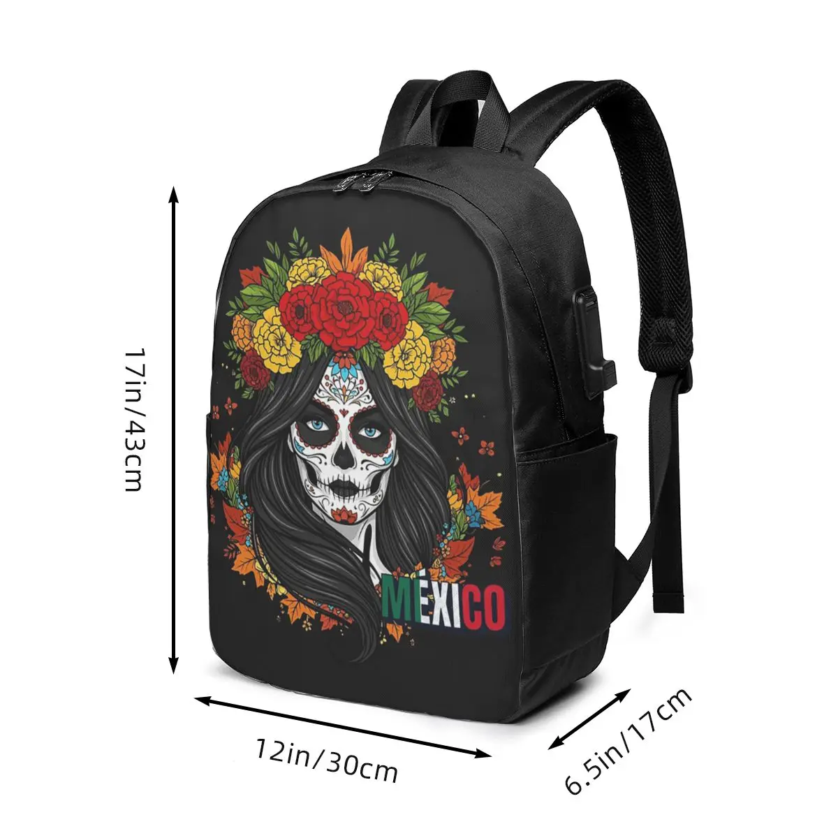 Female Skull Mexico And Flower Backpack Travel Notebook Bag Computer College Student School Bag Laptop Shoulder Bags Men Women