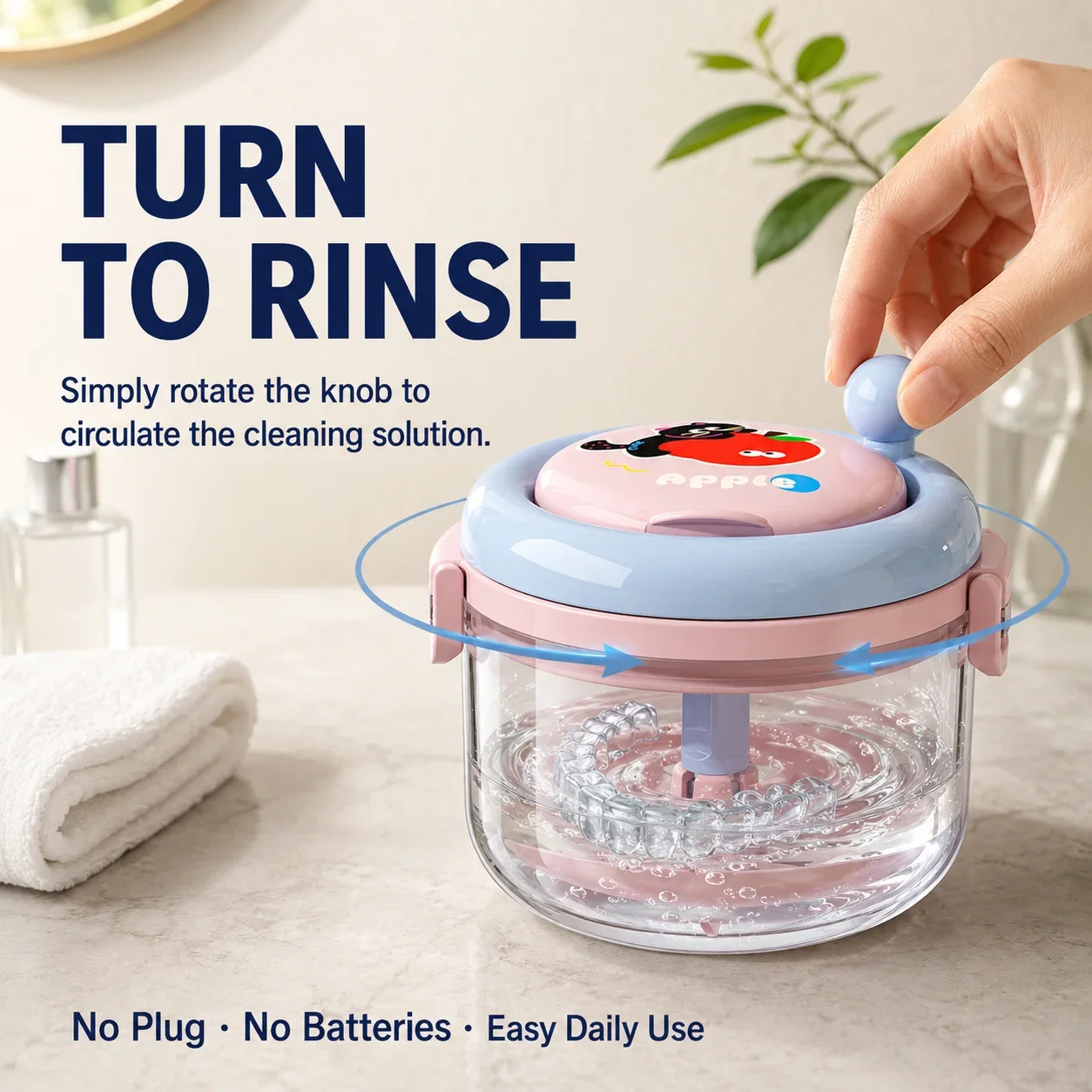 Manual Centrifugal Invisible Aligner Cleaner Box 360 Spin Wash Retainer Denture Bath Case Built-in Mirror Brush Dual Lock Leakpr