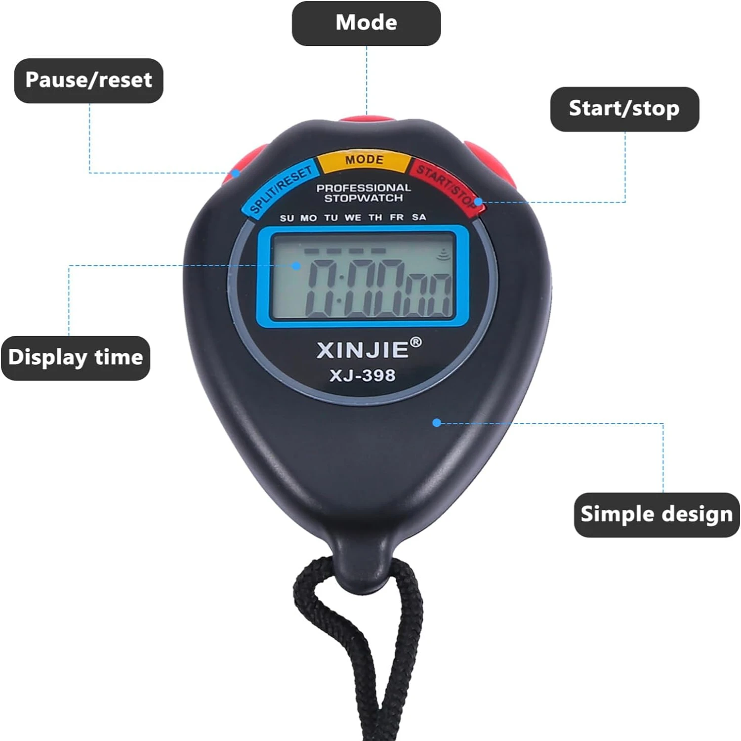 Juego de 3 cronómetros digitales esenciales para entrenamiento físico, ligeros y elegantes, de alta calidad, para atletas, deportes confiables