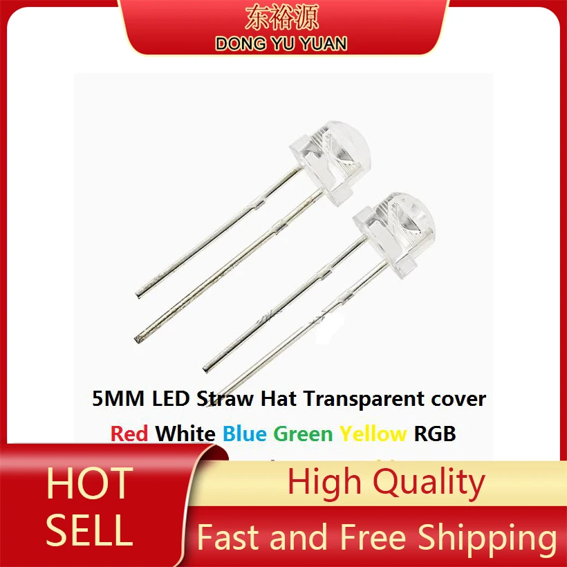 100PCS 5MM DIP Blue Red Yellow Green Warm White High Bright F5 Quality Bead Light Emitting Diode Transparent Cover Straw Hat Led