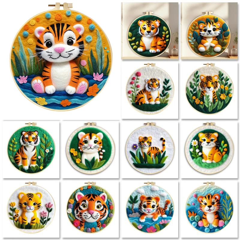 

GATYZTORY Tiger Animals Pattern Diy Wool Painting Embroidery Kit Creative Diy Wool Needle Felt Picture Kit For Beginners Craft