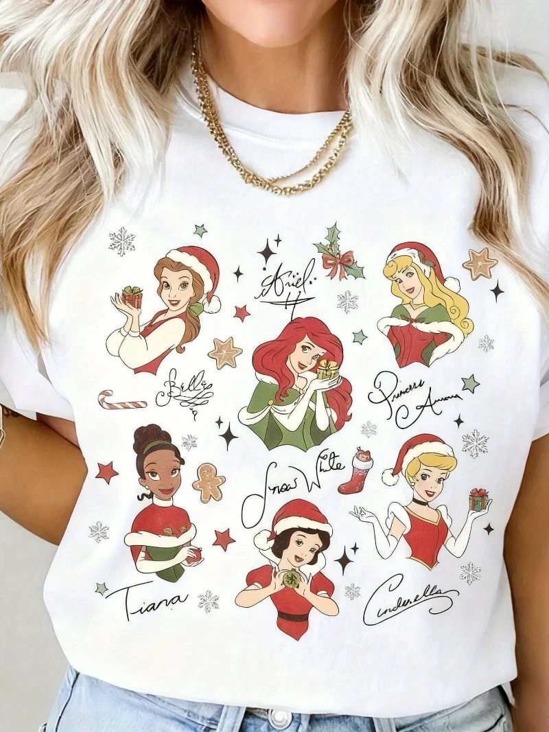 

Женская рождественская футболка Official Princess Collection Helen, Belle, Золушка, Жасмин, Покахонтас, Тина, Laplace, Белоснежка
