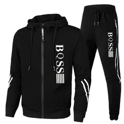 Men's sportswear zippered hoodie+sports pants two-piece set, autumn men's casual sports jacket, jogging set, top and pants