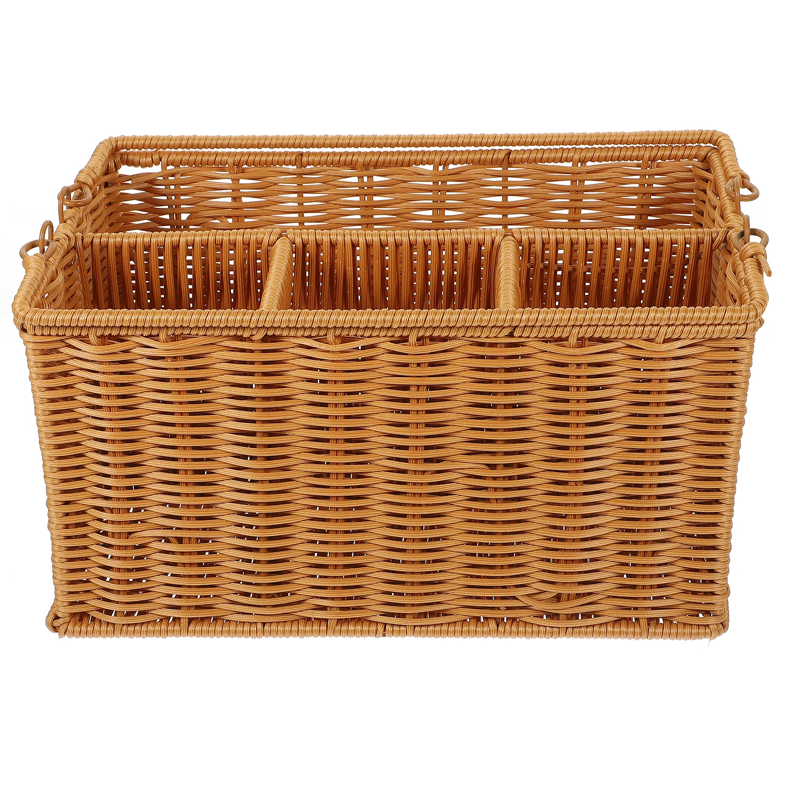 

Woven Basket Brown Cutlery Organizer Divided Compartments Kitchen Utensil Holder Storage Tool Box Rustic Style Housewarming Gift