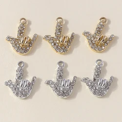 Leslie 10pcs Crystal Sign Language I Love You Rock Roll Hand Gestures Charms Pendants for DIY Jewelry Making Earrings Bracelets