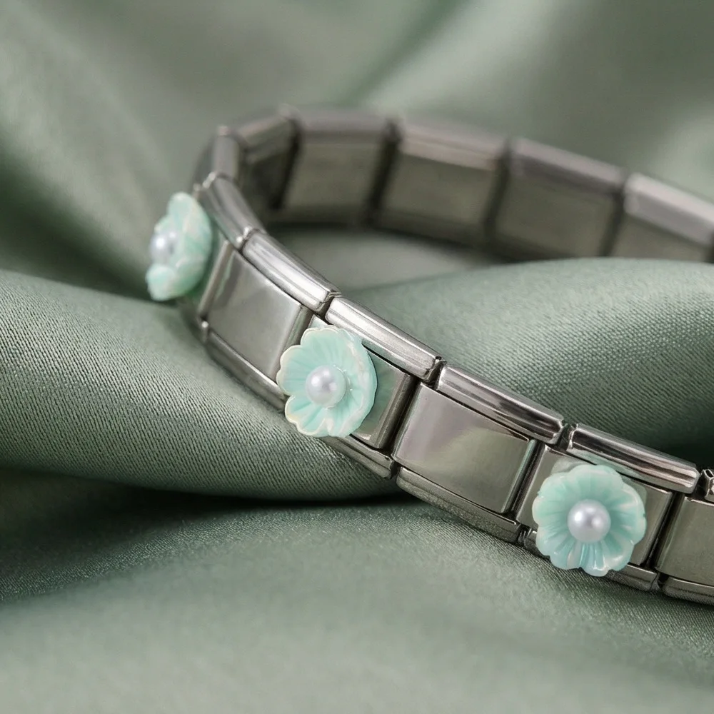 Romantic Flower Charms Italian Stainless Steel Modular Bracelets Women Men DIY Making Fashion Jewelry Gift for Birthday Party