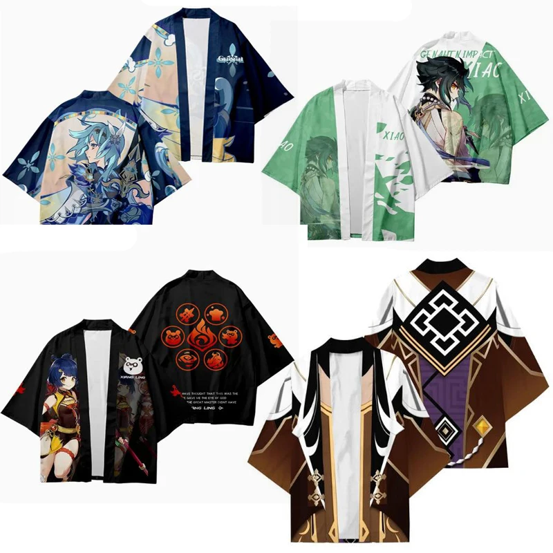 Genshin Impact Cosplay Costume Eula Xiao Ningguang Xiangling Xingqiu Chongyun Zhongli Yan Fei Japanese Kimono Cardigan Shirt