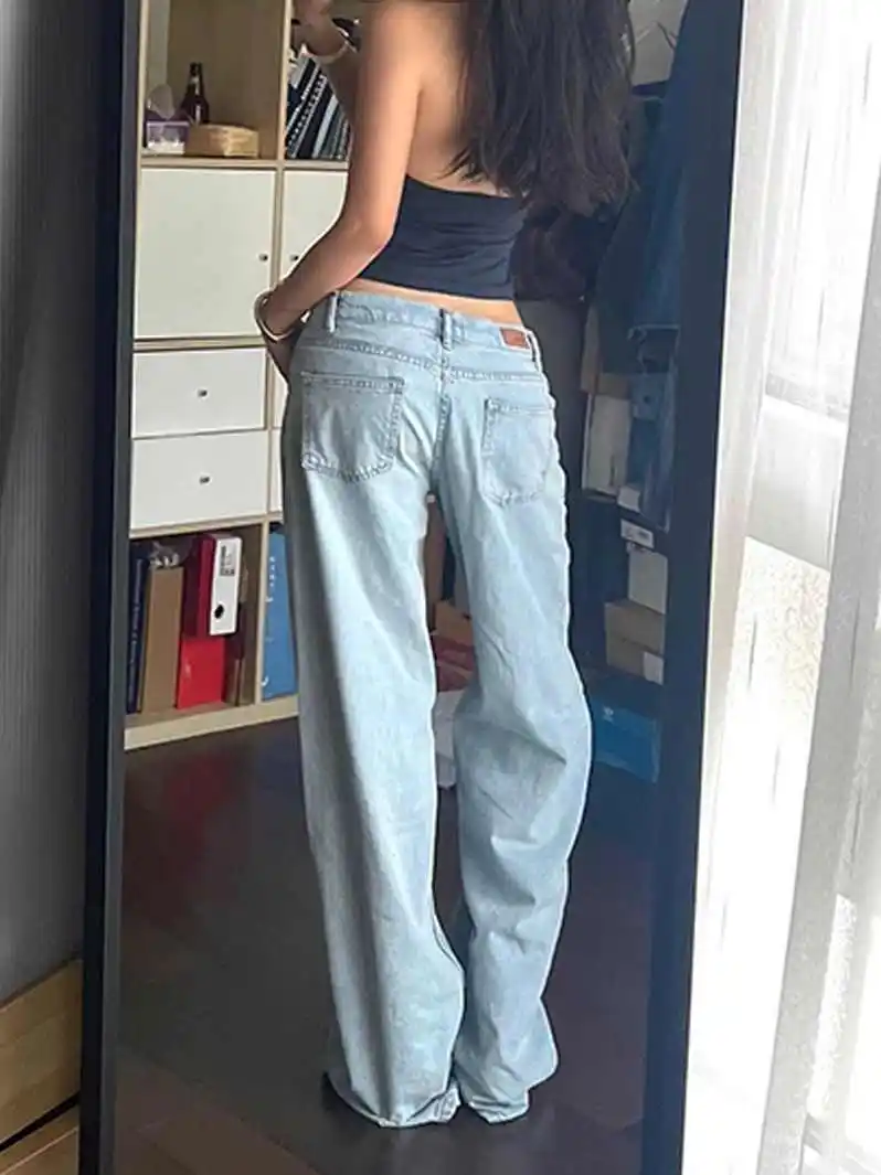 

2025 Autumn Winter Women's Retro Blue Denim Pants Y2K Wide Fit High Street Baggy Jean Japanese Harajuku Jean Tide Mom Jeans New