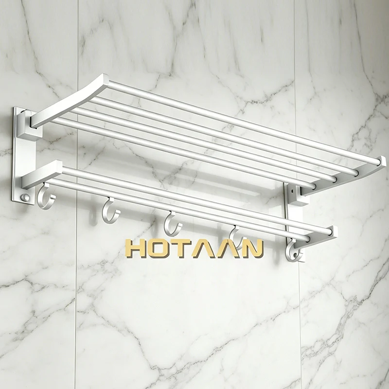 Bathroom towel holder, Foldable  towel rack, oxidation aluminium  towel rack with hooks YT-4003