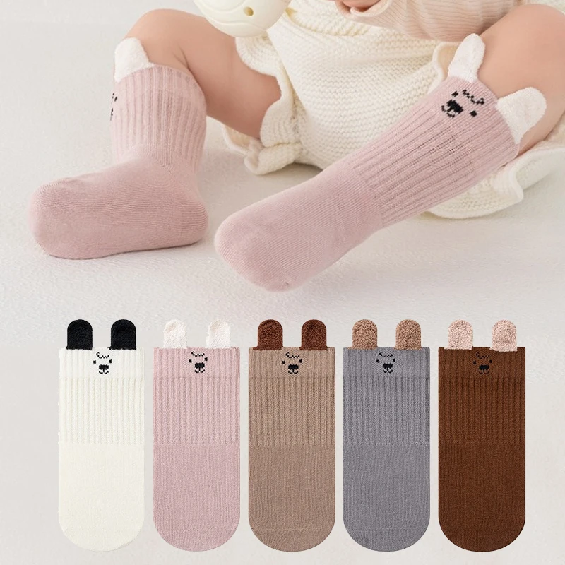3Pairs Cute Puppy Ear Baby Socks Soft Cotton Cartoon Toddler Mid Calf Socks Kids Boys Girls Crew Socks For Spring Autumn
