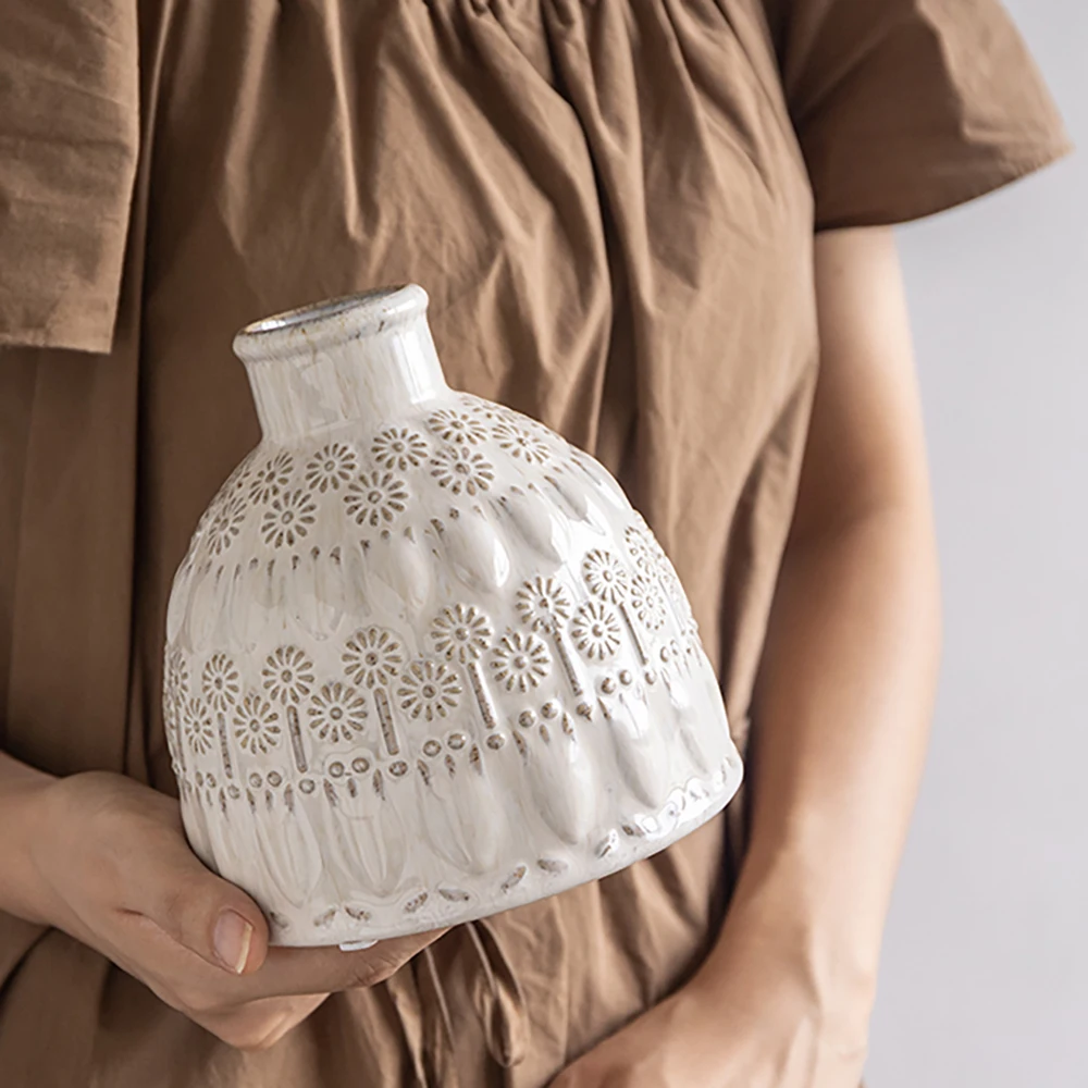 Silicone Mold For Cement Vase，Dandelion Relief Vintage Vase，Flowerpot Home Decoration Flower Arrangement Handmade DIY Mold