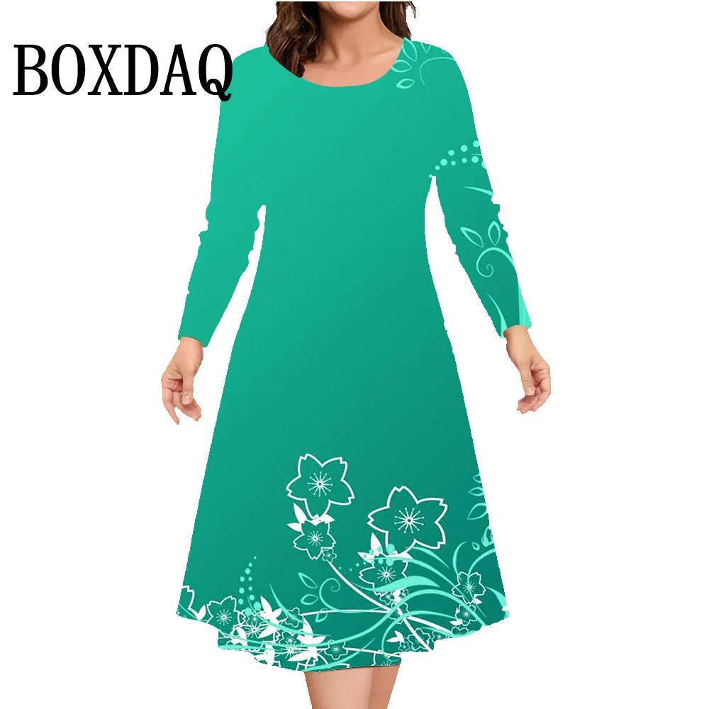 Autumn Winter Long Sleeve Dress Women Printed Loose A-Line Dress Fashion Casual Pullover Women's Clothing Plus Size Dresses 9XL