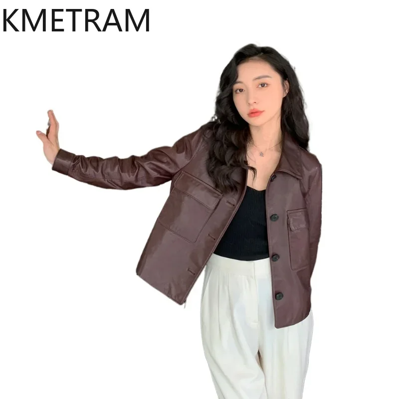 Real Leather Jacket for Women 100% Sheepskin Korean Fashion Cropped Jackets Autumn and Winter Clothes New in Outerwears дубленка