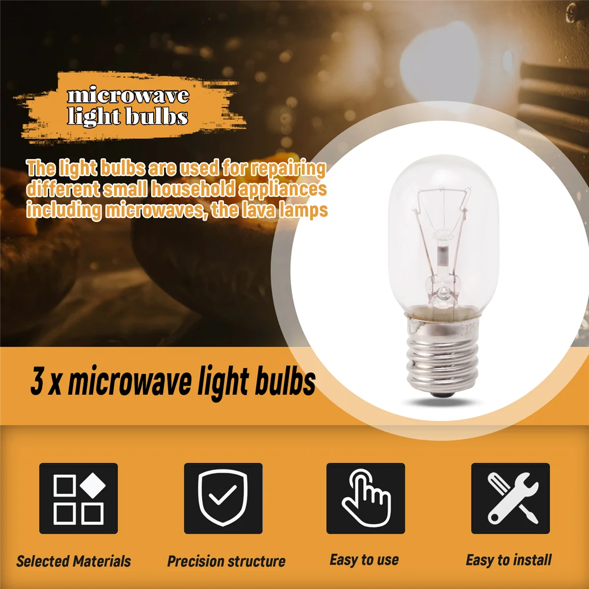 Bohlam Lampu Microwave Populer 40W E17 125V Bagian Pengganti-Cocok Tepat untuk Microwave Pusaran Air dan Lampu Lava-Paket Isi 3