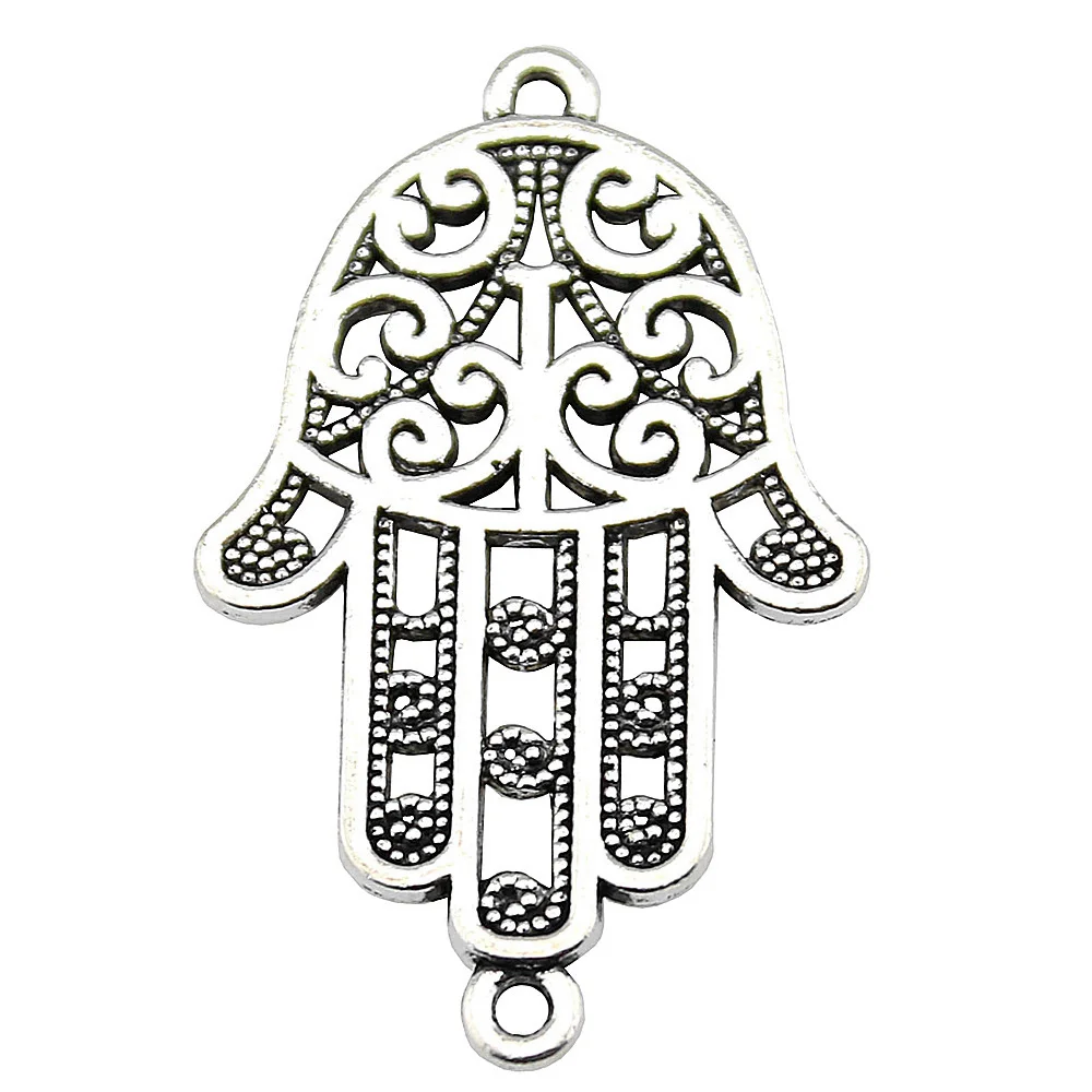 Couple Pendants Hamsa Hand Connector Charms Vintage Jewelry 38x24mm 5pcs