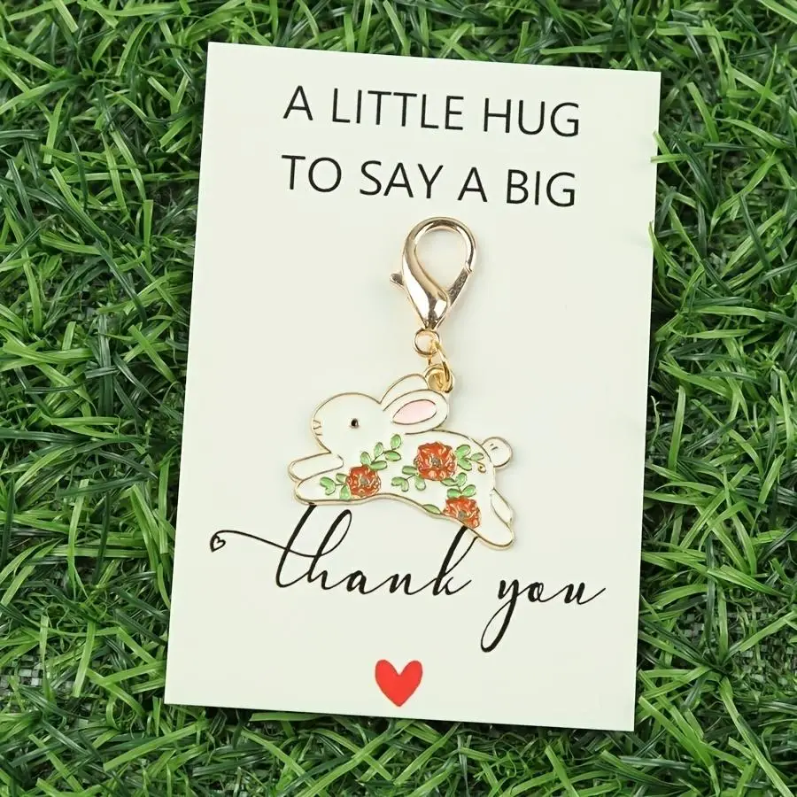 1/5/10/20/50/100pcs A Set of Three Adorable Bunny Keychains, Featuring Floral Bunny Decorations, Comes with a Thank You Greeting