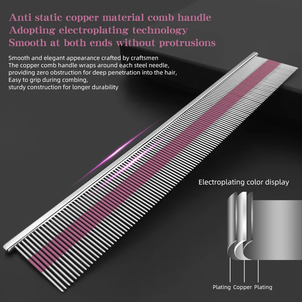 Pet Grooming Comb Automotive Painting Process Copper Handle Purple Striped Comb Cat and Dog 19cm Pet Shop Usage Teddy Magic Comb
