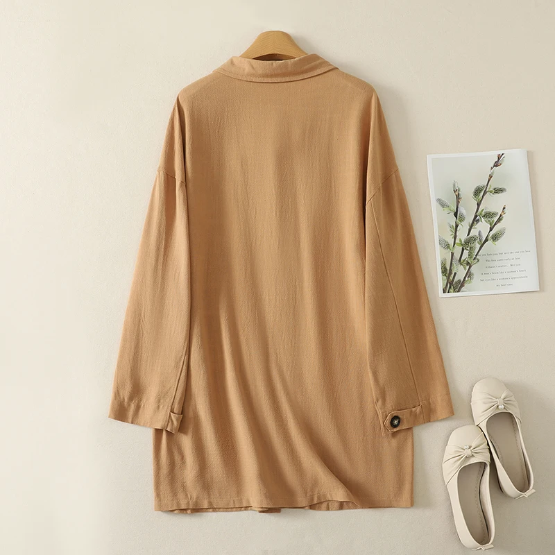 Casual High-Definition Han Flax Collar Jacket Multi-Pocket Single-Button Thin Autumn Spring New Style Artistic Women's Coat