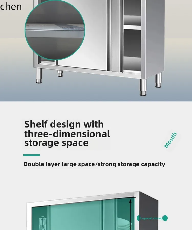 HXL Thickened Stainless Steel Cupboard Commercial Four Door Standing Cabinet Storage Hotel Kitchen Cabinet