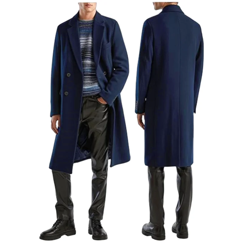 Jackets Men Long Trench Winter Warm Man's Coat Wool Blend Lined Street Outerwear Fashion Trend Trench Men's Clothing EU Size