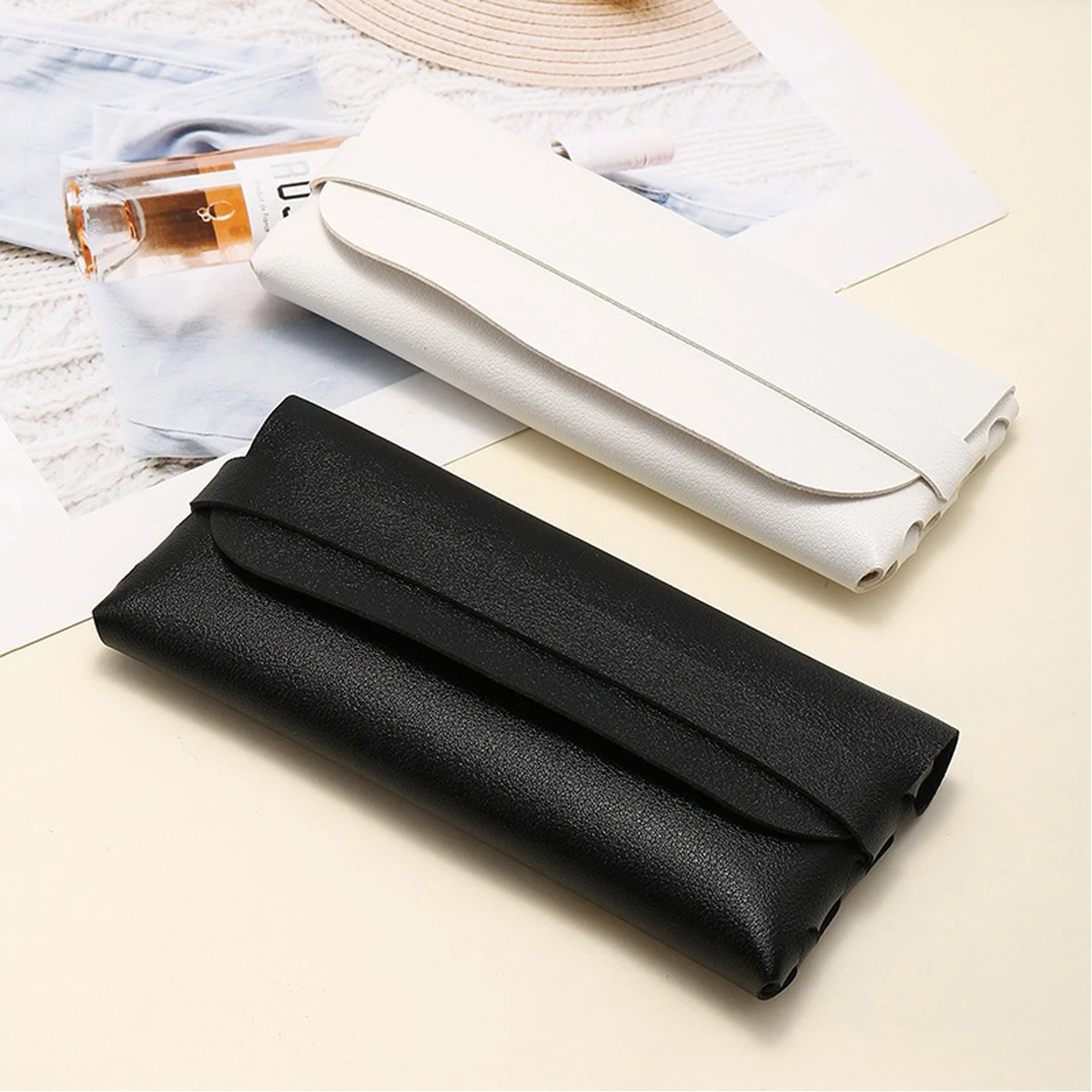 Black and White Soft and Stylish Leather Glasses Cases - Glasses Protection Bags, Travel Accessories for Men and Women - Stylish