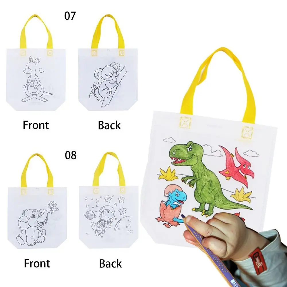 Double-Sided Non-woven Graffiti Bag DIY Handmade Hand-painted Coloring Bag Six-color Washable Watercolor Pen Handbag Children